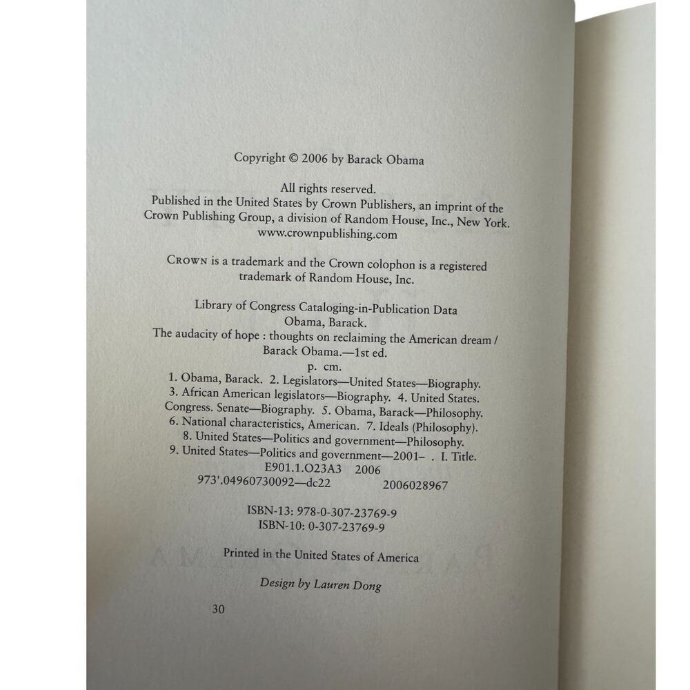 The Audacity of Hope by Barack Obama (Hardcover) – First Edition - Picture 5 of 5
